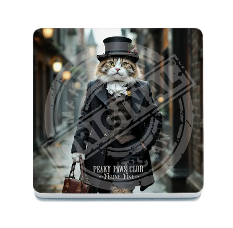 PEAKY PAWS CLUB - FELINE FINE - Tabby Ginger Cat Fridge Magnet Metal Signs