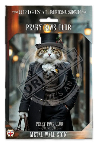 PEAKY PAWS CLUB - FELINE FINE - Tabby Ginger Cat Fridge Magnet Metal Signs