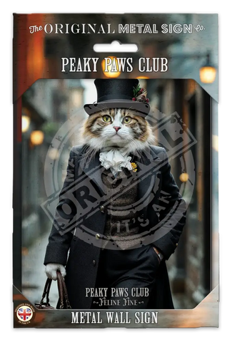 PEAKY PAWS CLUB - FELINE FINE - Tabby Ginger Cat Fridge Magnet Metal Signs