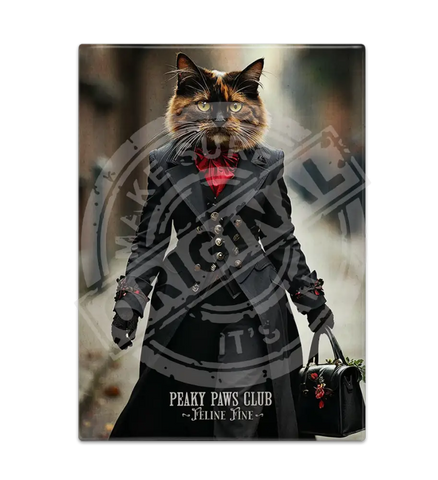 PEAKY PAWS CLUB - FELINE FINE - Tortoiseshell Cat Fridge Magnet Metal Signs