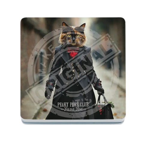 PEAKY PAWS CLUB - FELINE FINE - Tortoiseshell Cat Fridge Magnet Metal Signs