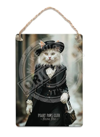 PEAKY PAWS CLUB - FELINE FINE - White Cat Blue Cat Fridge Magnet Metal Signs