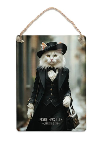 PEAKY PAWS CLUB - FELINE FINE - White Cat Blue Cat Fridge Magnet Metal Signs