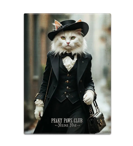 PEAKY PAWS CLUB - FELINE FINE - White Cat Blue Cat Fridge Magnet Metal Signs
