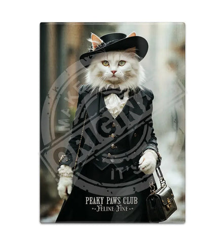 PEAKY PAWS CLUB - FELINE FINE - White Cat Blue Cat Fridge Magnet Metal Signs