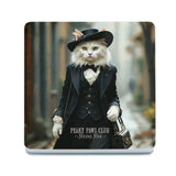 PEAKY PAWS CLUB - FELINE FINE - White Cat Black Hat Melamine Coaster Metal Signs