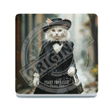 PEAKY PAWS CLUB - FELINE FINE - White Cat Black Hat Melamine Coaster Metal Signs