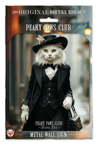 PEAKY PAWS CLUB - FELINE FINE - White Cat Blue Cat Fridge Magnet Metal Signs