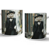 PEAKY PAWS CLUB - FELINE FINE - White Cat Blue Cat Mug Metal Signs