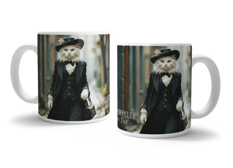 PEAKY PAWS CLUB - FELINE FINE - White Cat Blue Cat Fridge Magnet Metal Signs