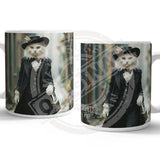 PEAKY PAWS CLUB - FELINE FINE - White Cat Blue Cat Mug Metal Signs