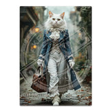 PEAKY PAWS CLUB - FELINE FINE - White Cat Blue Coat Fridge Magnet Metal Signs