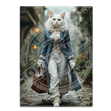 PEAKY PAWS CLUB - FELINE FINE - White Cat Blue Coat Fridge Magnet Metal Signs