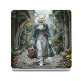 PEAKY PAWS CLUB - FELINE FINE - White Cat Blue Coat Melamine Coaster Metal Signs