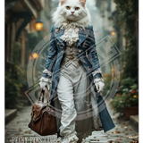 PEAKY PAWS CLUB - FELINE FINE - White Cat Blue Coat Mini Metal Sign 15cm x 20cm Metal Signs
