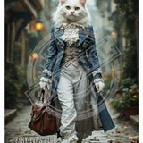 PEAKY PAWS CLUB - FELINE FINE - White Cat Blue Coat Mini Metal Sign 15cm x 20cm Metal Signs