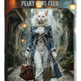PEAKY PAWS CLUB - FELINE FINE - White Cat Blue Coat Mini Metal Sign 15cm x 20cm Metal Signs