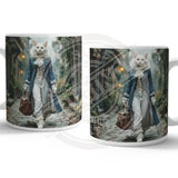 PEAKY PAWS CLUB - FELINE FINE - White Cat Blue Coat Mug Metal Signs