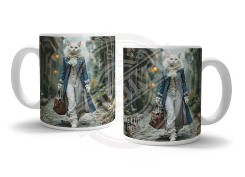 PEAKY PAWS CLUB - FELINE FINE - White Cat Blue Coat Fridge Magnet Metal Signs
