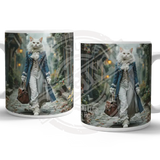 PEAKY PAWS CLUB - FELINE FINE - White Cat Blue Coat Mug Metal Signs
