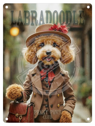 PEAKY PAWS CLUB - Labradoodle Female Mini Metal Sign 15cm x 20cm Metal Signs