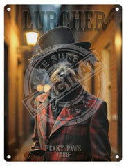 PEAKY PAWS CLUB - Lurcher Female Mini Metal Sign 15cm x 20cm Metal Signs