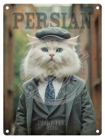 PEAKY PAWS CLUB - Persian Cat Fridge Magnet Metal Signs