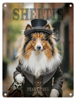 PEAKY PAWS CLUB - Sheltie Mini Metal Sign 15cm x 20cm Metal Signs
