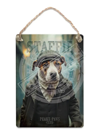 PEAKY PAWS CLUB - Staffie Fridge Magnet Metal Signs
