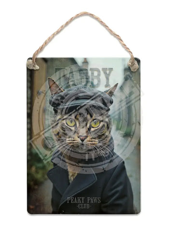 PEAKY PAWS CLUB - Tabby Cat Fridge Magnet Metal Signs