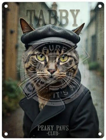 PEAKY PAWS CLUB - Tabby Cat Fridge Magnet Metal Signs