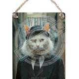 PEAKY PAWS CLUB - White Cat Dangler Metal Signs