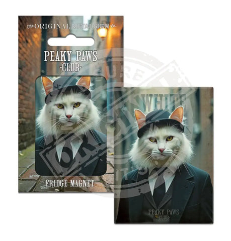 PEAKY PAWS CLUB - White Cat Fridge Magnet Metal Signs