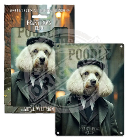 PEAKY PAWS CLUB - White Poodle Fridge Magnet Metal Signs