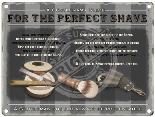 Gentlemans guide for a perfect shave metal sign