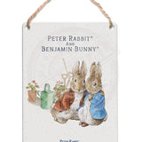Peter Rabbit and Benjamin Bunny cuddling Dangler Metal Signs