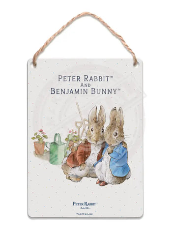 Peter Rabbit and Benjamin Bunny cuddling Mini Metal Sign 15cm x 20cm Metal Signs