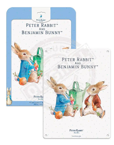 Beatrix Potter Peter Rabbit Benjamin Bunny sitting metal wall sign