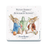 Beatrix Potter Peter Rabbit Benjamin Bunny sitting melamine coaster