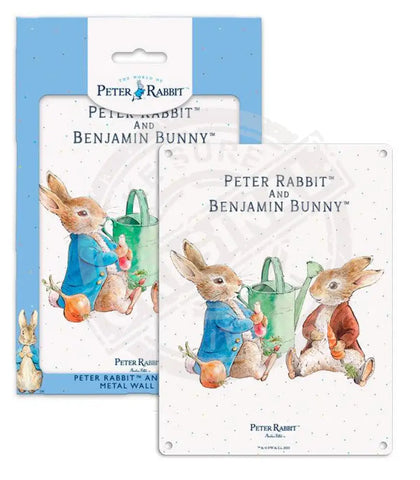 Beatrix Potter Peter Rabbit Benjamin Bunny sitting metal wall sign