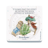 Beatrix Potter Peter Rabbit Benjamin Bunny eating lettuce melamine coaster