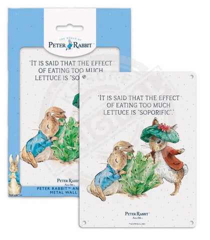 Beatrix Potter Peter Rabbit Benjamin Bunny eating lettuce metal wall sign