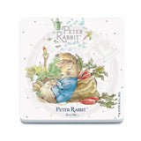 Peter Rabbit asleep next to radish sack melamine coaster