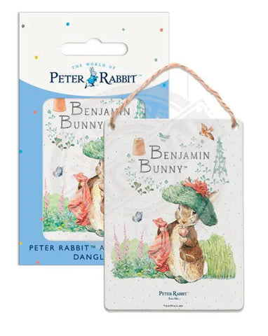 Peter Rabbit Benjamin Bunny holding blanket metal sign