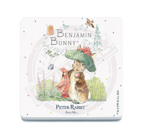 Peter Rabbit Benjamin Bunny holding blanket metal sign