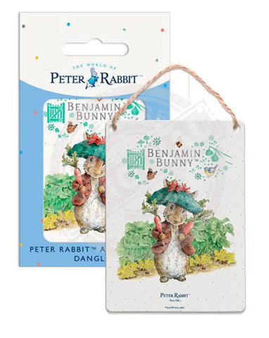 Peter Rabbit Benjamin Bunny holding radishes metal sign