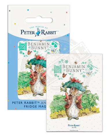 Peter Rabbit Benjamin Bunny holding radishes metal sign