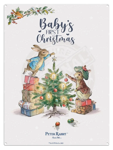 Peter Rabbit Christmas - Baby’s First Mini Metal Sign 15Cm X 20Cm Signs