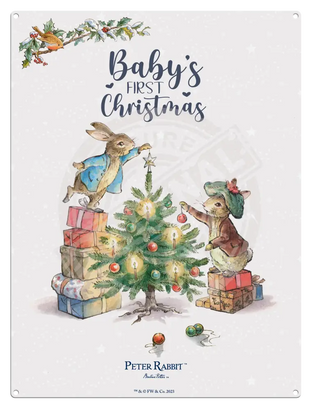 Peter Rabbit Christmas - Baby’s First Mini Metal Sign 15Cm X 20Cm Signs