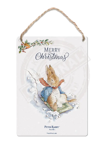 Peter Rabbit Christmas - Sledging Mini Metal Sign 15Cm X 20Cm Signs